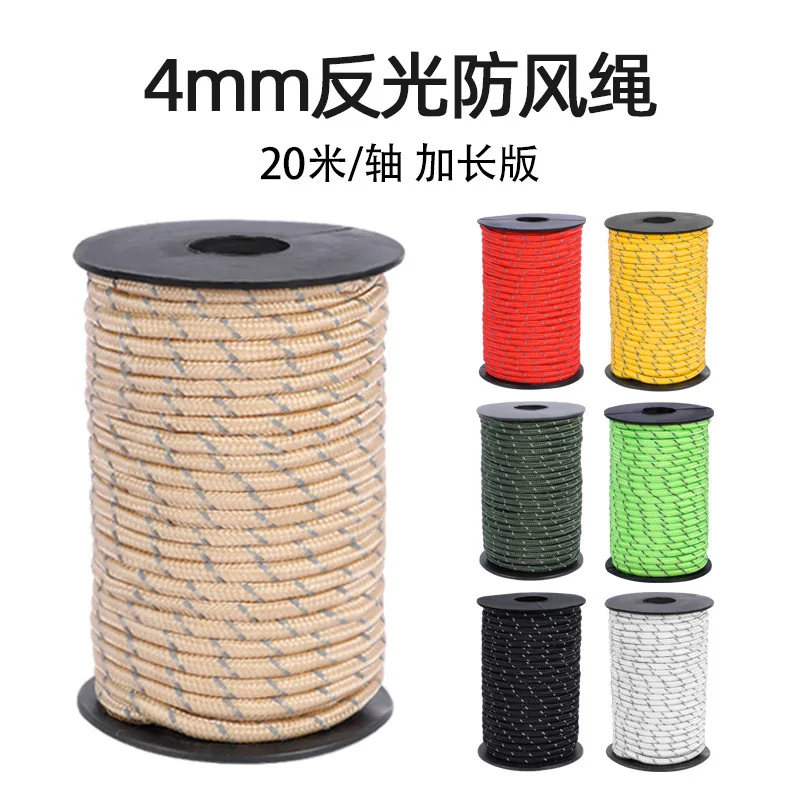 

20m Camping Tent Reflective Windproof Pull Rope Canopy Awning Pole Ground Nail Fixed Bundle Ropes Diameter 4mm Thickening