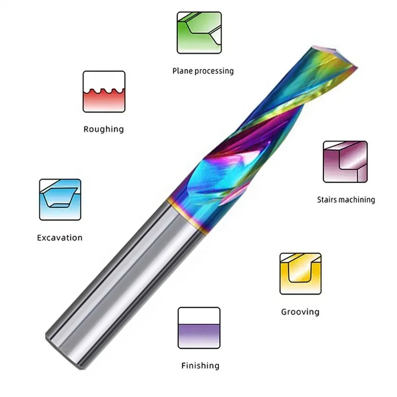 1 個 DLC カラー塗装シングルフルート超硬エンドミル CNC タングステン鋼アルミフライスカッター 2 ミリメートル 3.175 ミリメートル 4 ミリメートル 6 ミリメートル