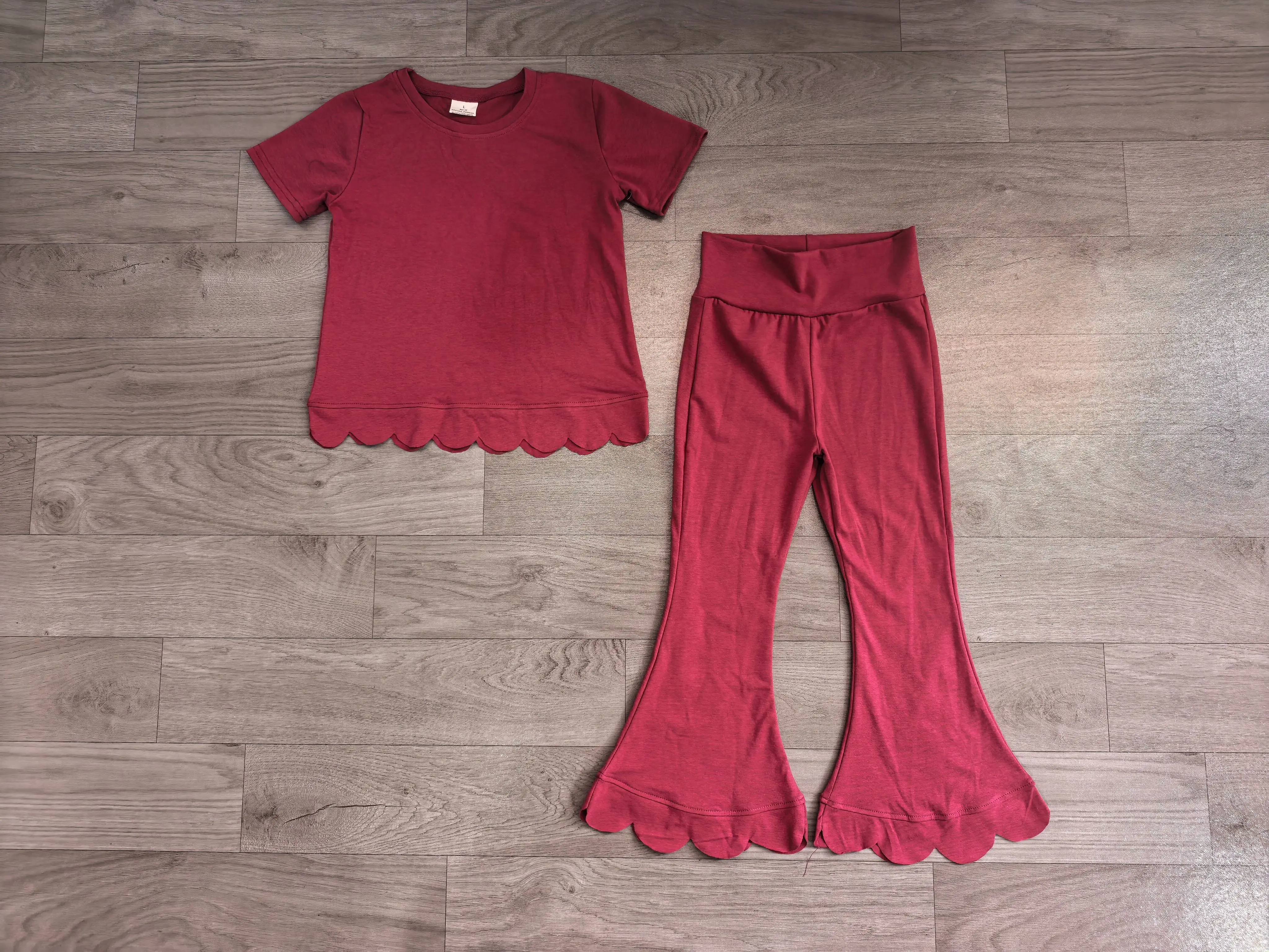 Wholesale Children Toddler Outfit Baby Girl Short Sleeves Shirt Kids Bell Bottoms Pants Girls Clothing