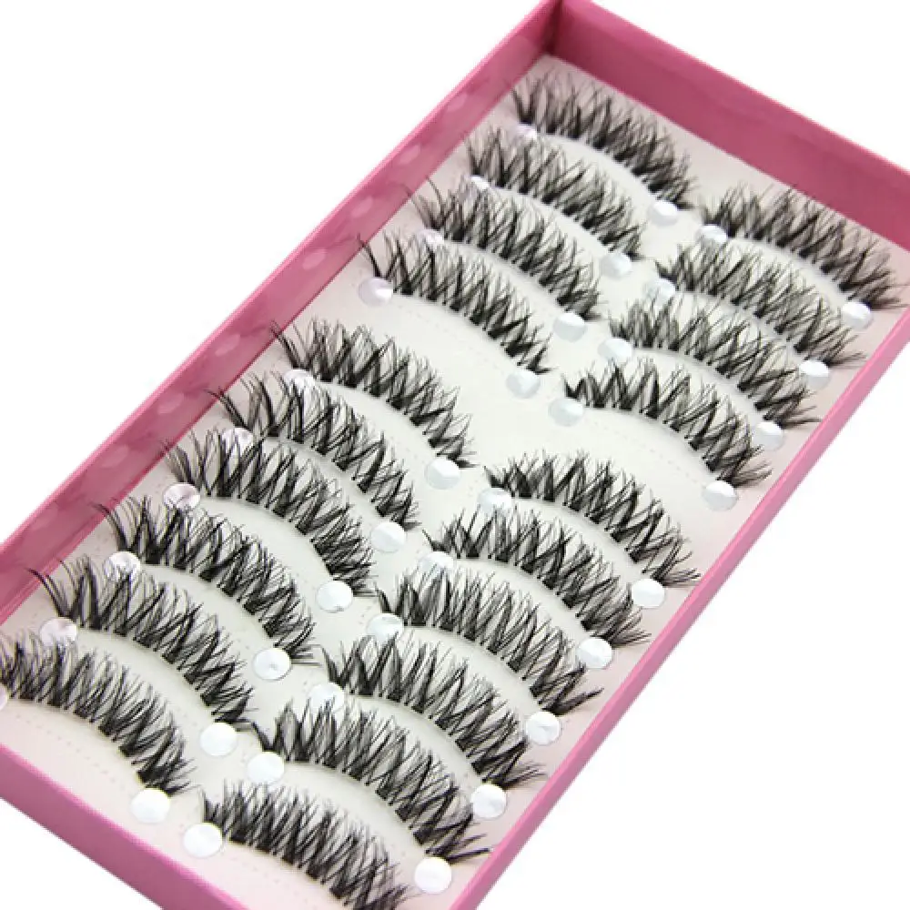 Fashion 10 Pairs Natural Black Long Cross Thick False Eyelashes Party Eye Makeup Fake Eyelash Extension Fake Eyelashes