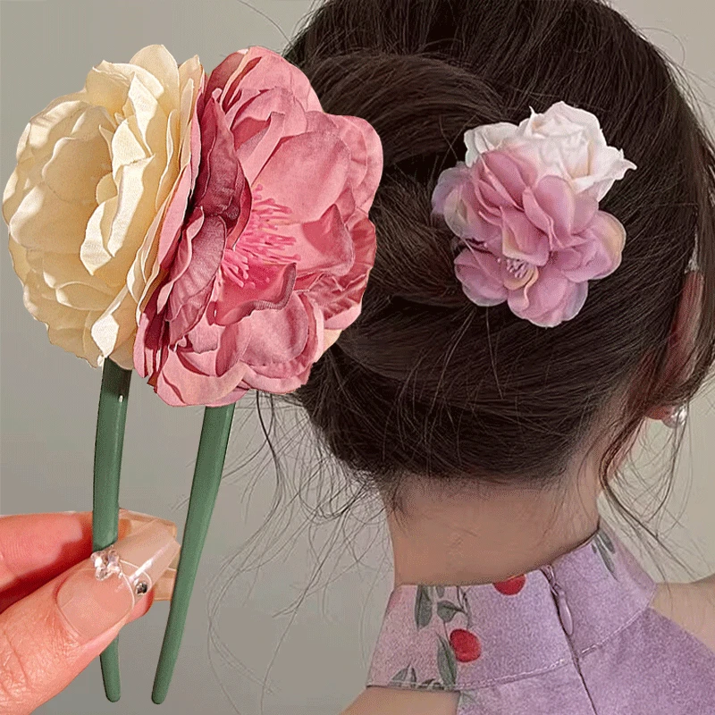 U Shaped Retro Rose Hairpins Hair Clips Wedding Hair Accessories for Women Flower Headpieces Forks Bride Headdress Hair Jewelry