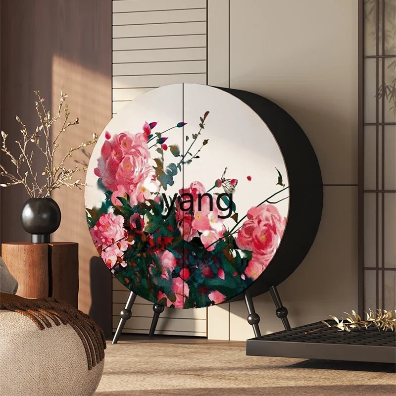 ZYR rose retro style round entrance cabinet solid wood dining side cabinet bedroom bedside special-shaped cabinet