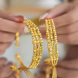 Fashion 14 K Gold Color Lucky Bead Bangle for Women Bride Open Laser Shining Bangle Birthday Wedding Jewelry Gifts Not Fade