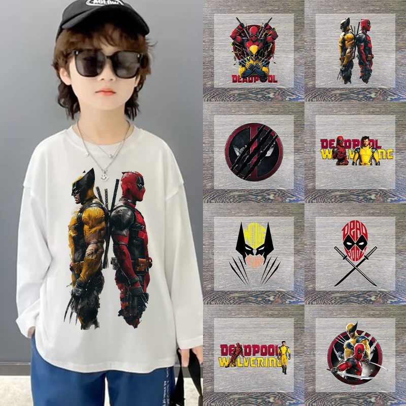 Deadpool and Wolverine Cartoon Iron on Patches for Clothing DIY T-shirt Heat Transfer Patch Clothes Custom Vinyl Sticker Gifts