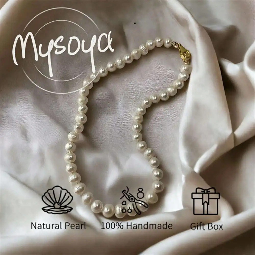

MYSOYA ожерелье из пресноводного текстурированного жемчуга 8-9 мм, подарочная коробка с жемчугом, подарок для нее, свадебные украшения, подарок на Рождество, Новый год, день рождения