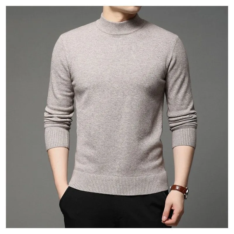 2023 Spring and Autumn Men\'s Half High Neck Pullover Solid Color Combination Casual Fashion Elegant Commuter Long Sleeve Sweater