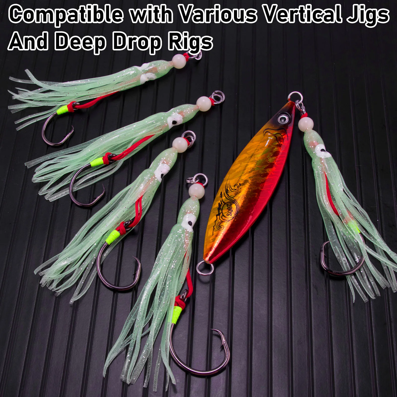 3pcs Octopus Soft Fishing Lure Glow Skirt Squid Bottom Rig 6/0-9/0 Rubber Jigging Lure for Tuna Mackerel Snapper Striper