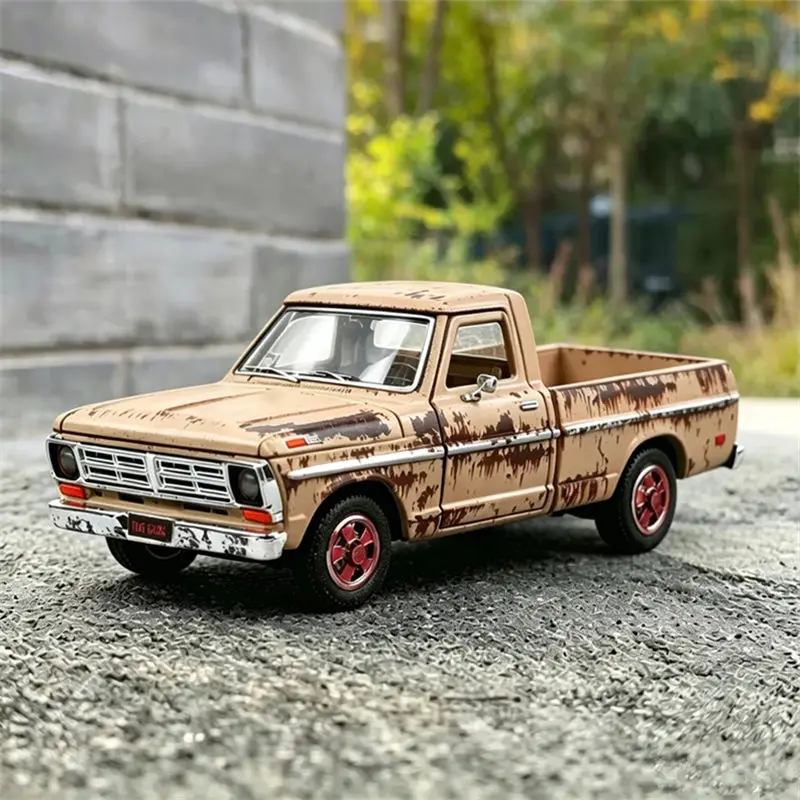Modelo de Carro Pickup Ford F-100 F100 1972 Escala 1:24, em Liga Metálica com Efeito de Ferrugem, Veículo Off-road de Metal Fundido, Simulação, Presente para Crianças