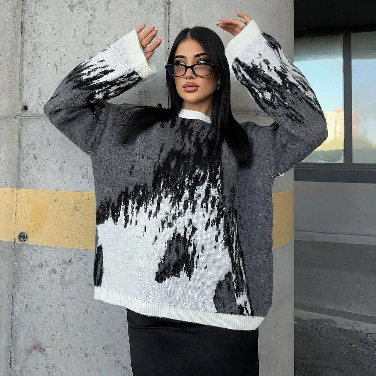 

Свободный круглый трикотаж Ne Ink Ele Design Sense, трикотажная женская модная трансграничная одежда, китайское происхождение