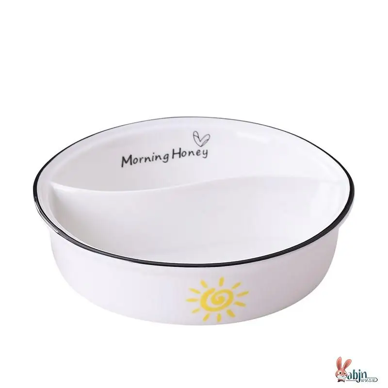 

Creative Ceramic Double Grid Bowl Home Use Soup Bowl Fruit Salad Bowl Microwave Bowl Household Dining Utensils