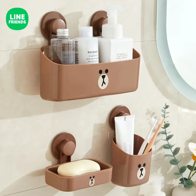 Anime Kawaii Brown Bear Bathroom Storage Box Toilet Rack Suction Cup Wall-Mounted Soap Dish Household Ornaments Decoration Gift