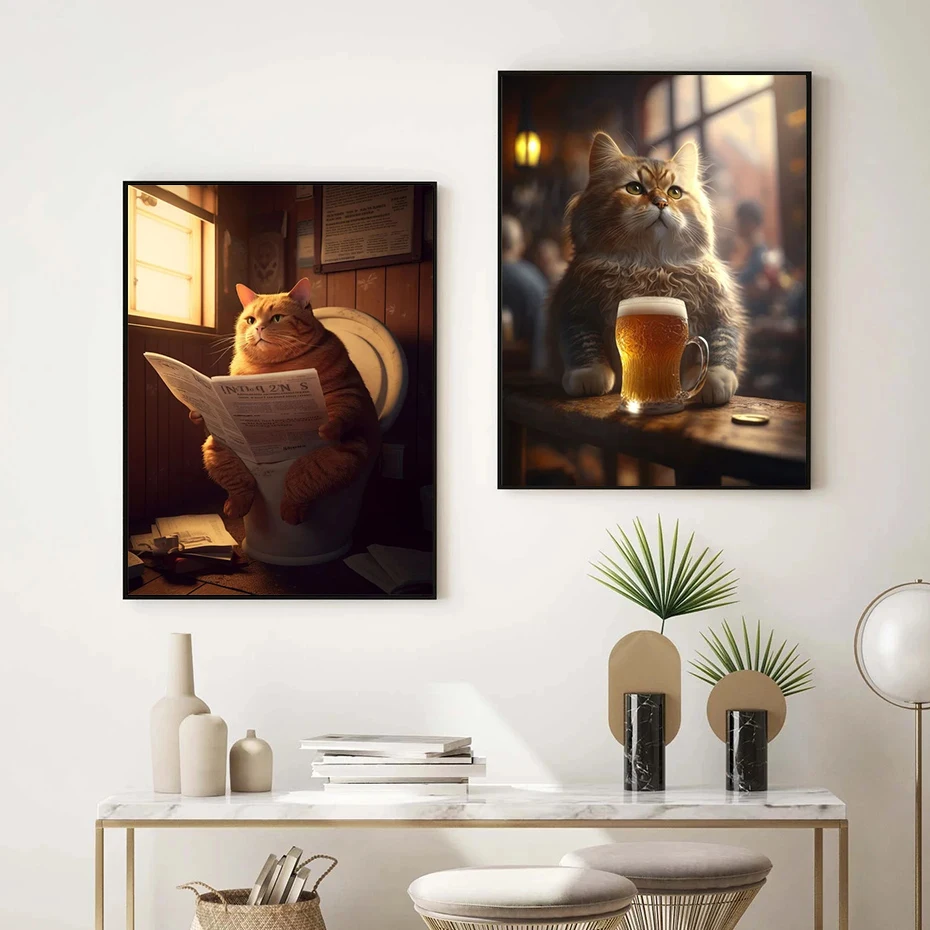 1pc frameless Canvas Painting Famous Painting Funny Kawaii Cat Toilet Newspaper Poster Prints Canvas Paintings Wall Art Pictures