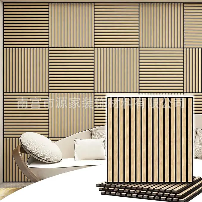 Premium Soundproof Tile 30x30cm 21mm Thick, Felt & Faux Wood Textured Grid Panel for Feature Wall Background, Home Studio