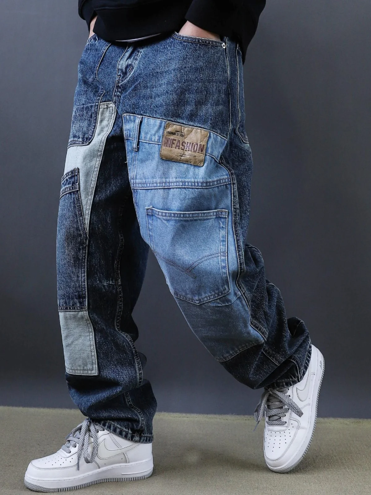 

Retro Washed Heavy Duty Deconstructed Patchwork Denim Jeans Men's Trendy Loose Workwear Harlan Long Trousers Stylish American...