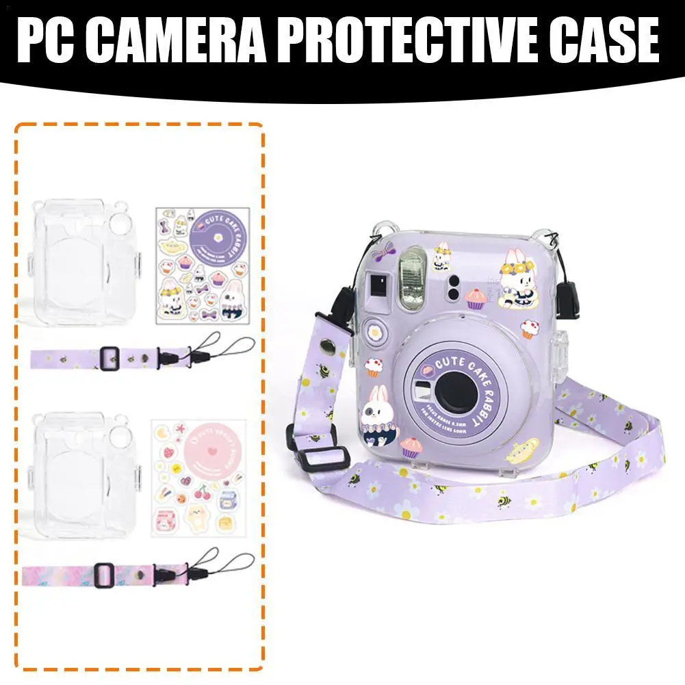 3Pcs/Set Protective Case For Polaroid Instax Mini12 Transparent Single Shoulder Storage Case Dust-proof With Strap & Sticker