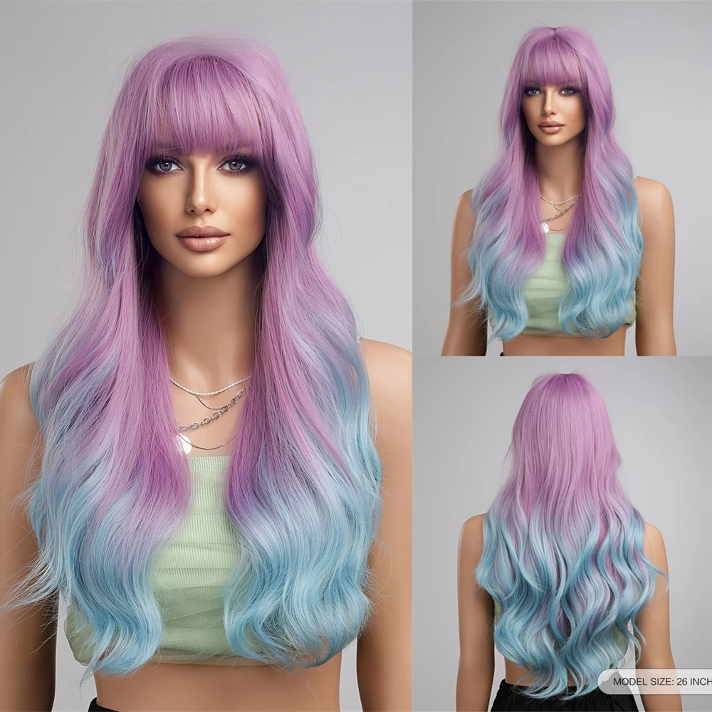 

Ombre Purple Blue Synthetic Long Body Wavy Colorful for Party Cosplay Heat Resistant Fiber Wig