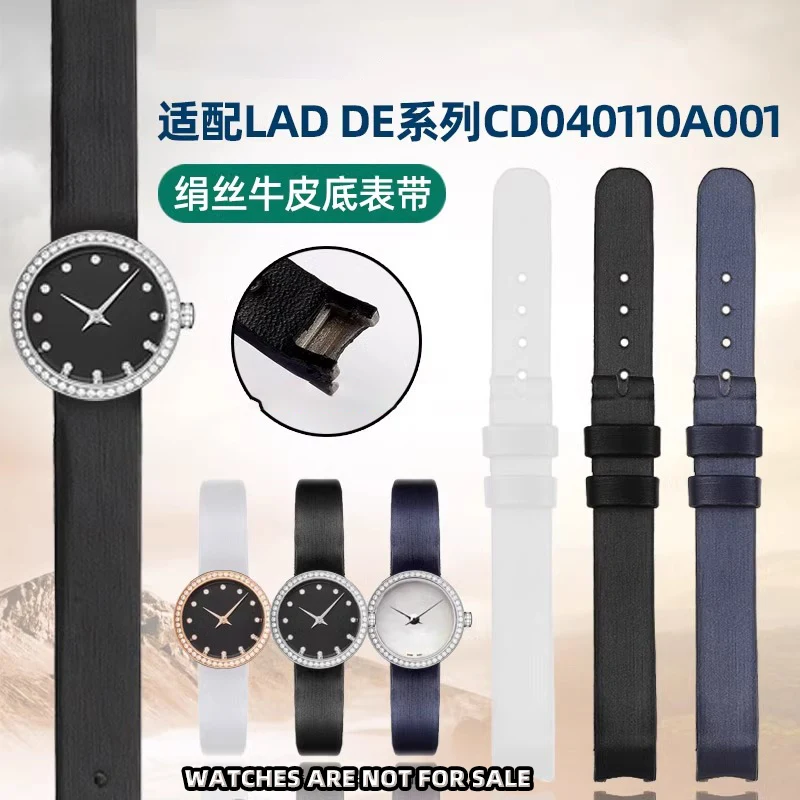 

For LAD DE CD040110A001 42111 Series Women's Silk Leather Strap concave watch band Dedicated interface Black 11mm