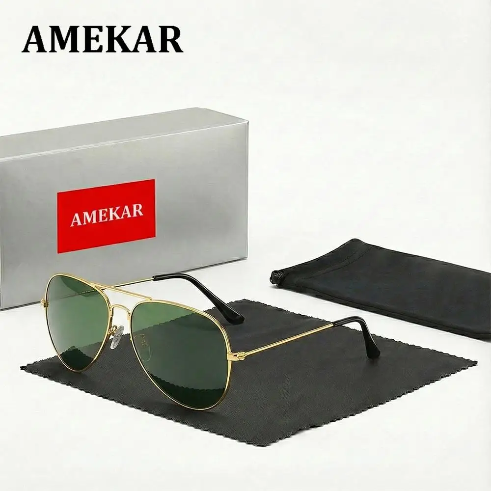 الكلاسيكية الرجعية الطيار النظارات الشمسية الرجال الفاخرة المعادن الأسود الطيران نظارات شمسية الذكور موضة القيادة عطلة ظلال UV400 المضادة للوهج