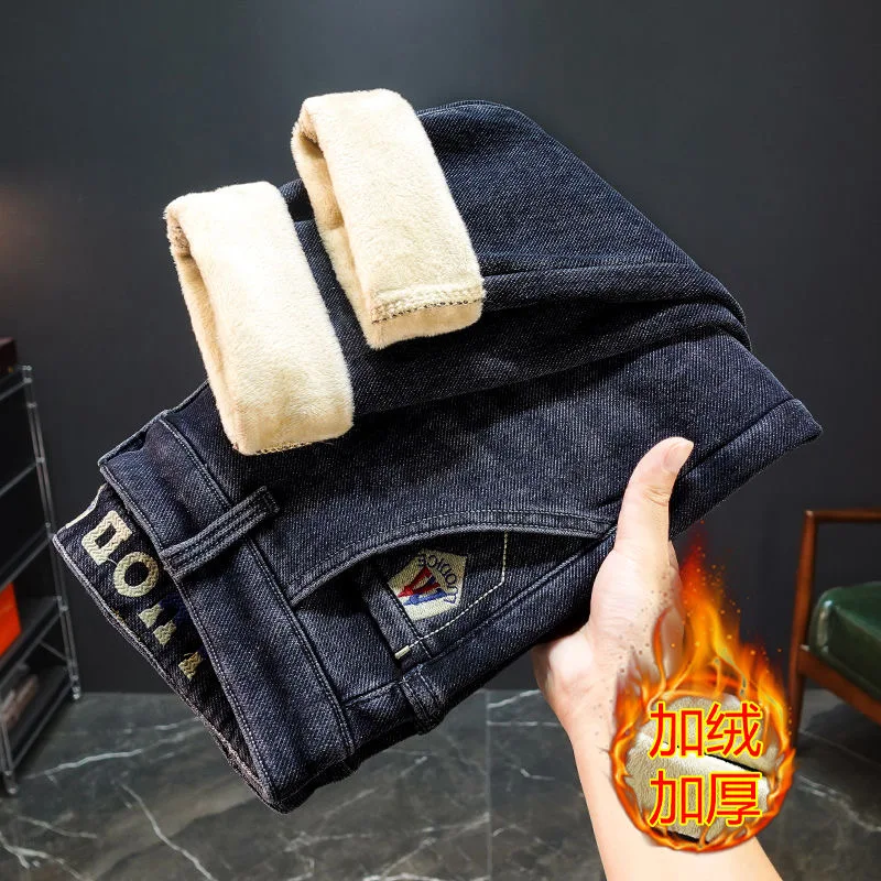 

Autumn and Winter New Fashion Trend Straight Leg Sports Lined Thickened Warm Jeans Men's Casual Comfortable High Quality Jeans