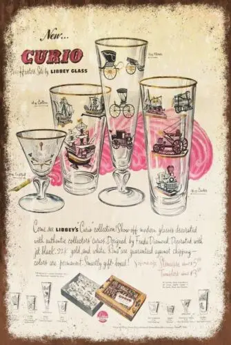 Libbey Curio Collection Glasses Advert Aged Look Vintage Retro Style Metal Sign