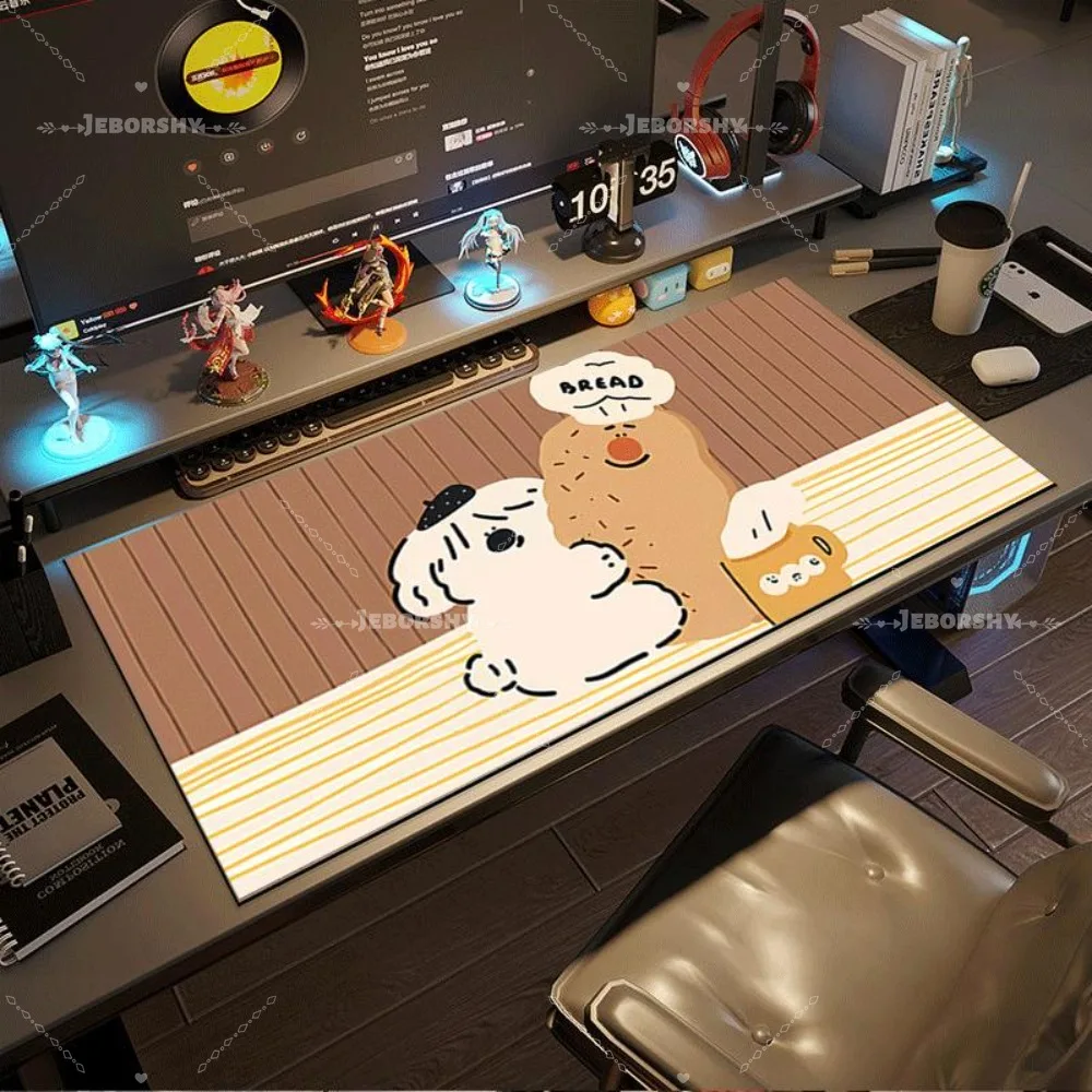 

Adorable Cartoon Puppy with Bread Mouse Pad, Large Extended Desk Mat, Unique Gift for Pet & Food Fans, Non-slip Base