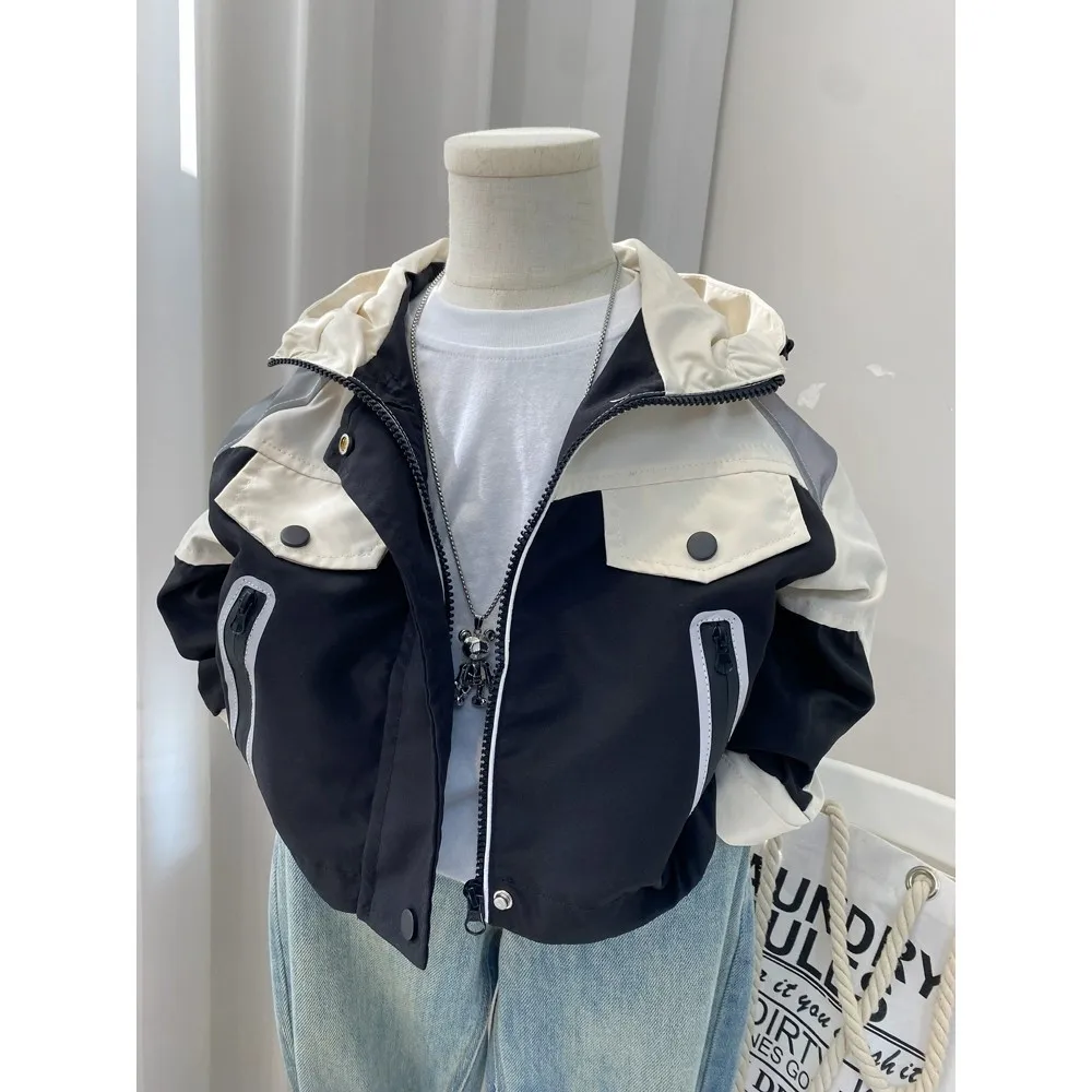 

Children's Coat Spring and Autumn New Boys and Girls Handsome Casual Hooded Jacket Middle Children's Clothing