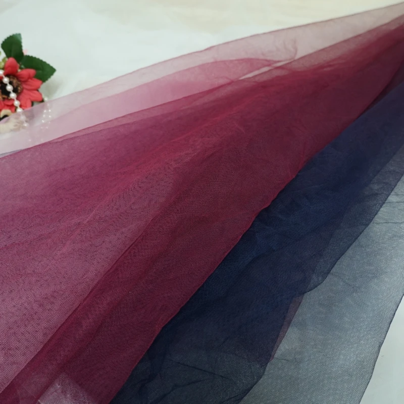 1 yard Wine Red Ombre mesh Lace Tulle netting gradient lace fabric tulle For Wedding Veil Dress Tutu DIY doll Skirt Layer