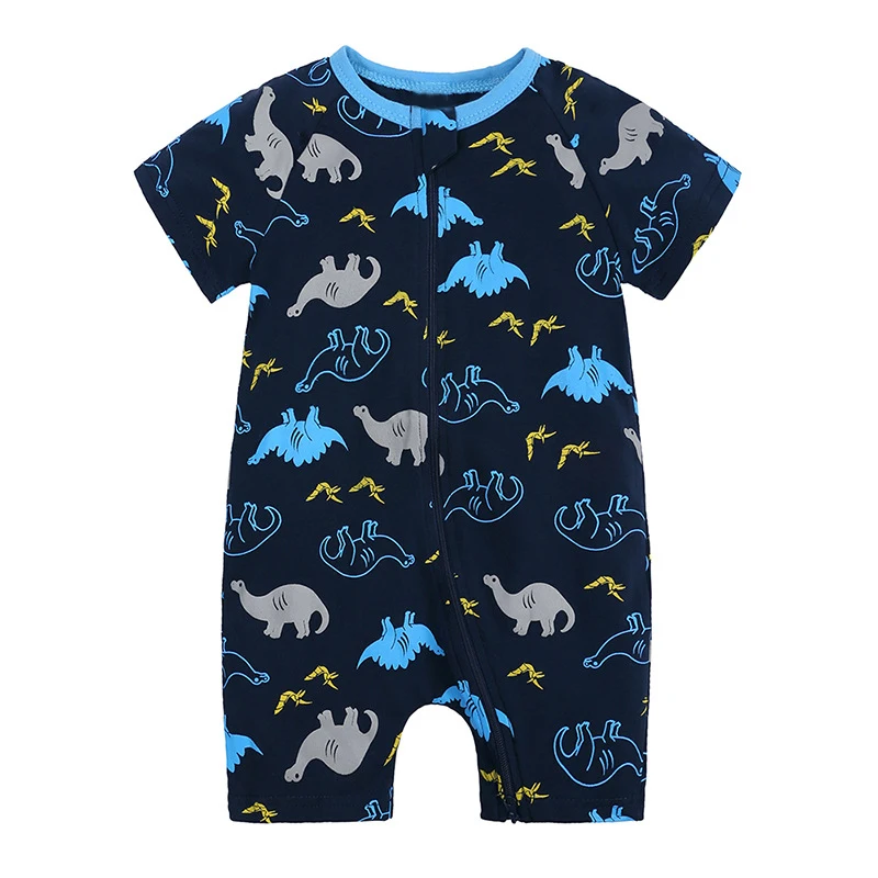 

3-24 Months Summer Baby Clothes Prints Romper Cotton Short Sleeve Zippers Jumpsuit Baby Boy Girls Outfits