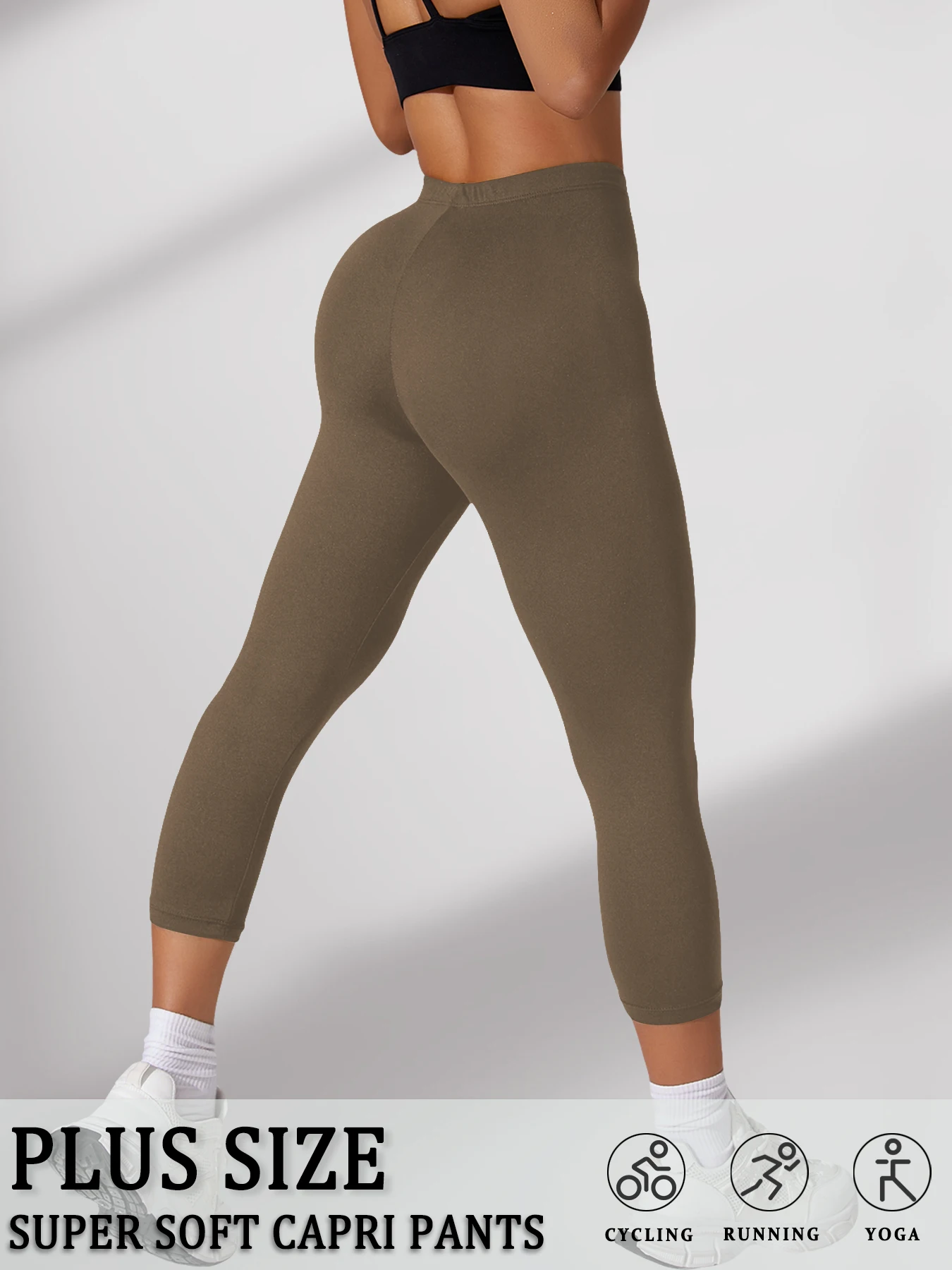 Calça capri super macia plus size para mulheres, sem transparência, treino, corrida, yoga, atlético, corrida