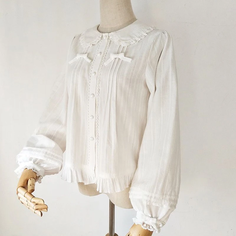 Lolita Cute Whit Shirt Women Sweet Long Sleeve Vintage Kawaii Blouse Japan Preppy  Jk Harajuku Y2K Vintage Cosplay Top