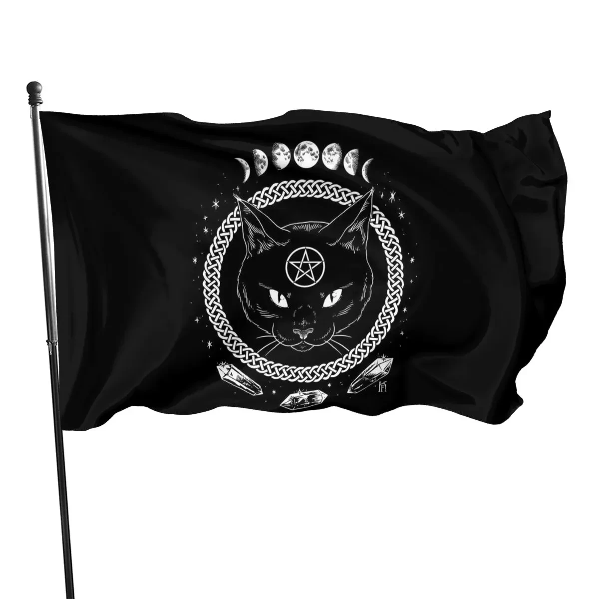 Satanic Cat Flag Satan Pentagram Death Black Metal Flags Outdoor Party Indoor Home Decorate Brass Buttonhole Flag Women Men Gift