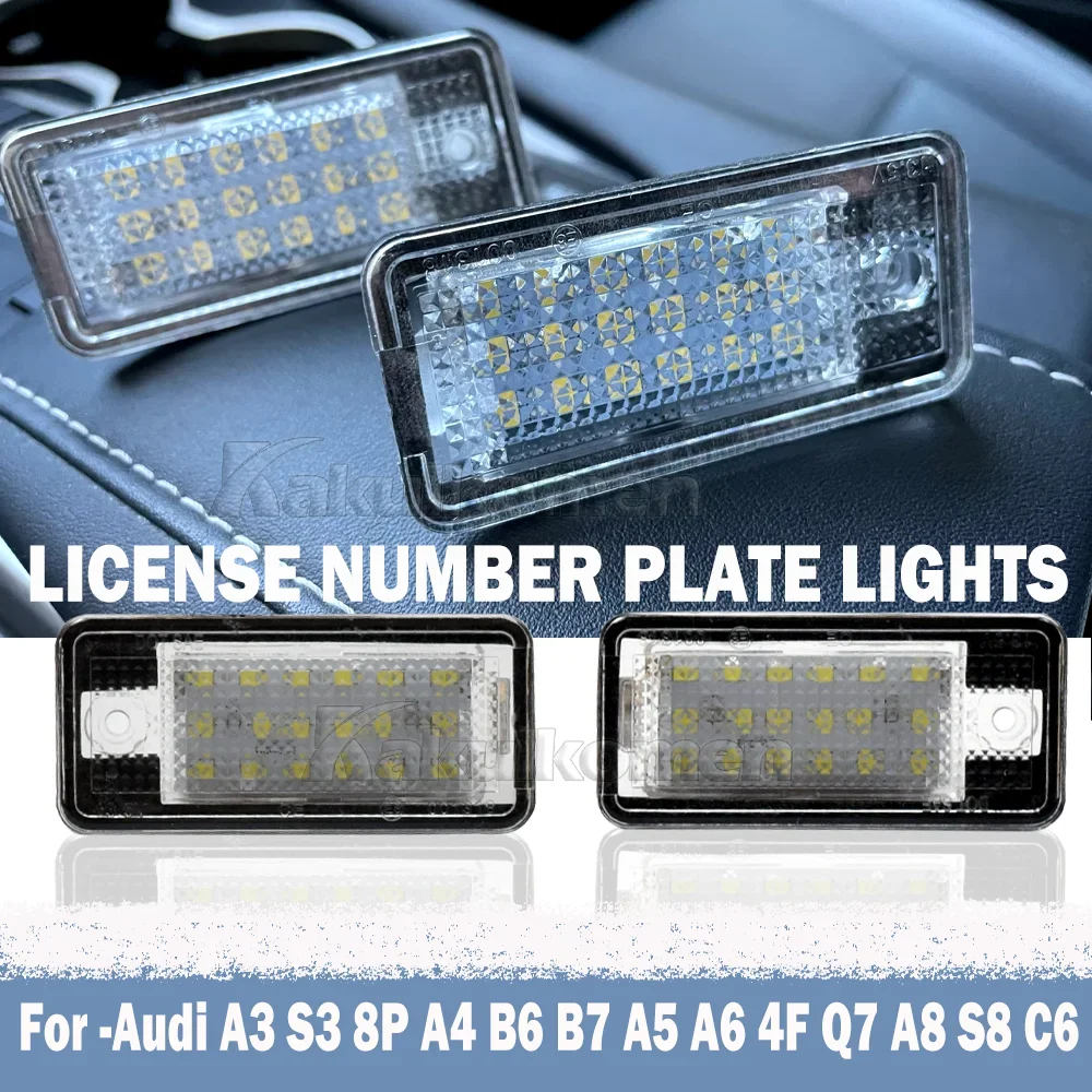 2pcs White LED License Number Plate Light Lamps For Audi A3 S3 Cabriolet A4 S4 S3 B6 A6 C6 S6 A8 S8 B7 RS4 RS6 Error Free