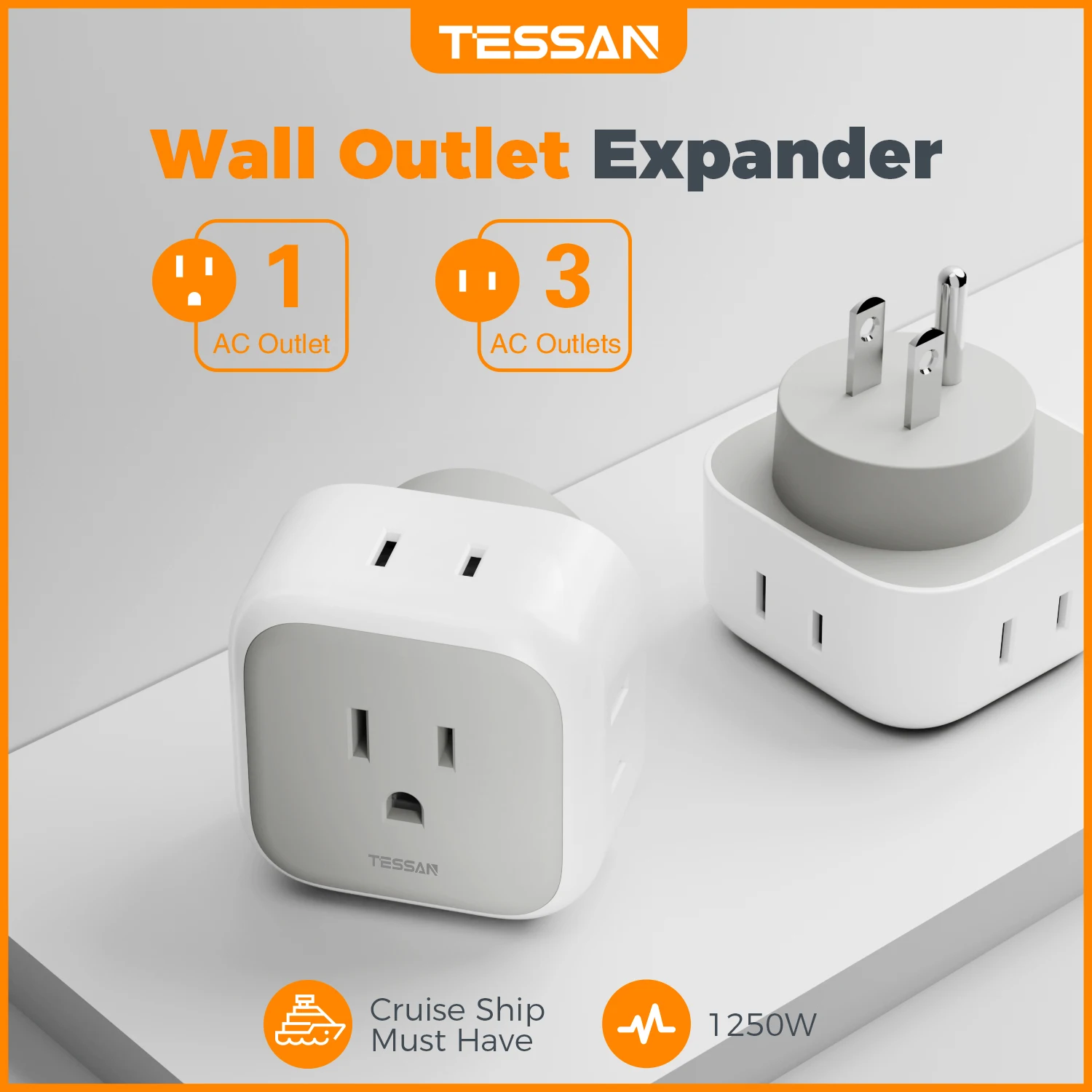 Multi Plug Outlet Extender TESSAN 2 Packs Multiple Outlet Splitter Box with 4 Electrical Charger Cube Outlets for Cruise Ship