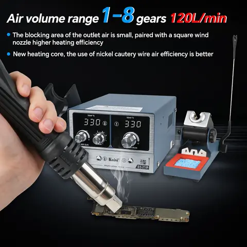Kaisi 8521P 2-in-1 납땜 스테이션 800W 뜨거운 공기 스테이션 C210/C245/C115 BGA 납땜 수리용 납땜 인두