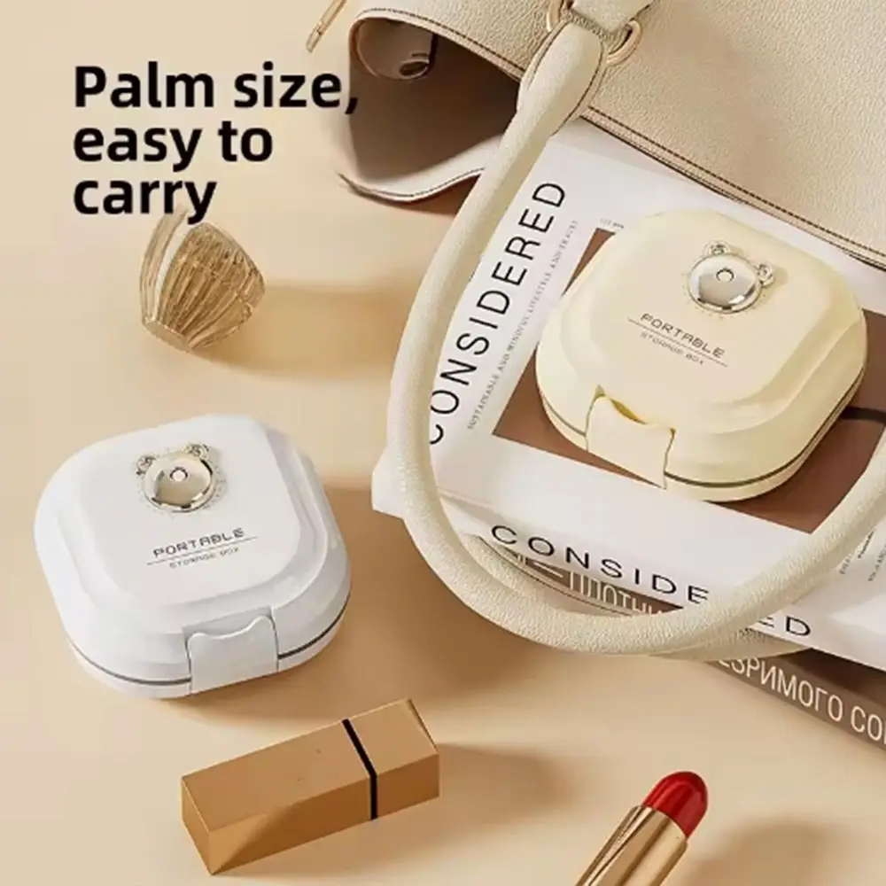 منظم تخزين حلي الدب الكرتوني مع حجرة منفصلة، منظم مجوهرات صغير لطيف مقاوم للغبار ومتين #4