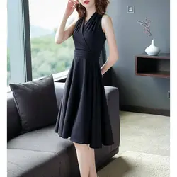 Stylish V-Neck Solid Color Loose Folds Sleeveless Dress Women's Clothing Summer New Oversized Office Lady Sexy Dress