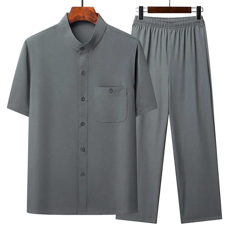 Chemise et pantalon à simple boutonnage pour hommes, chemises en coton et lin, pantalons monochromes décontractés, haute qualité, nouveau style d'été, mode