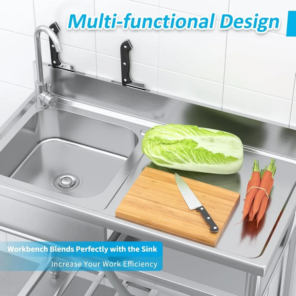 حوض أدوات قائم بذاته من مادة البولي بروبيلين مع استنزاف وصنبور، أبيض، مقاس واحد، مثالي للاستخدام المنزلي والتجاري