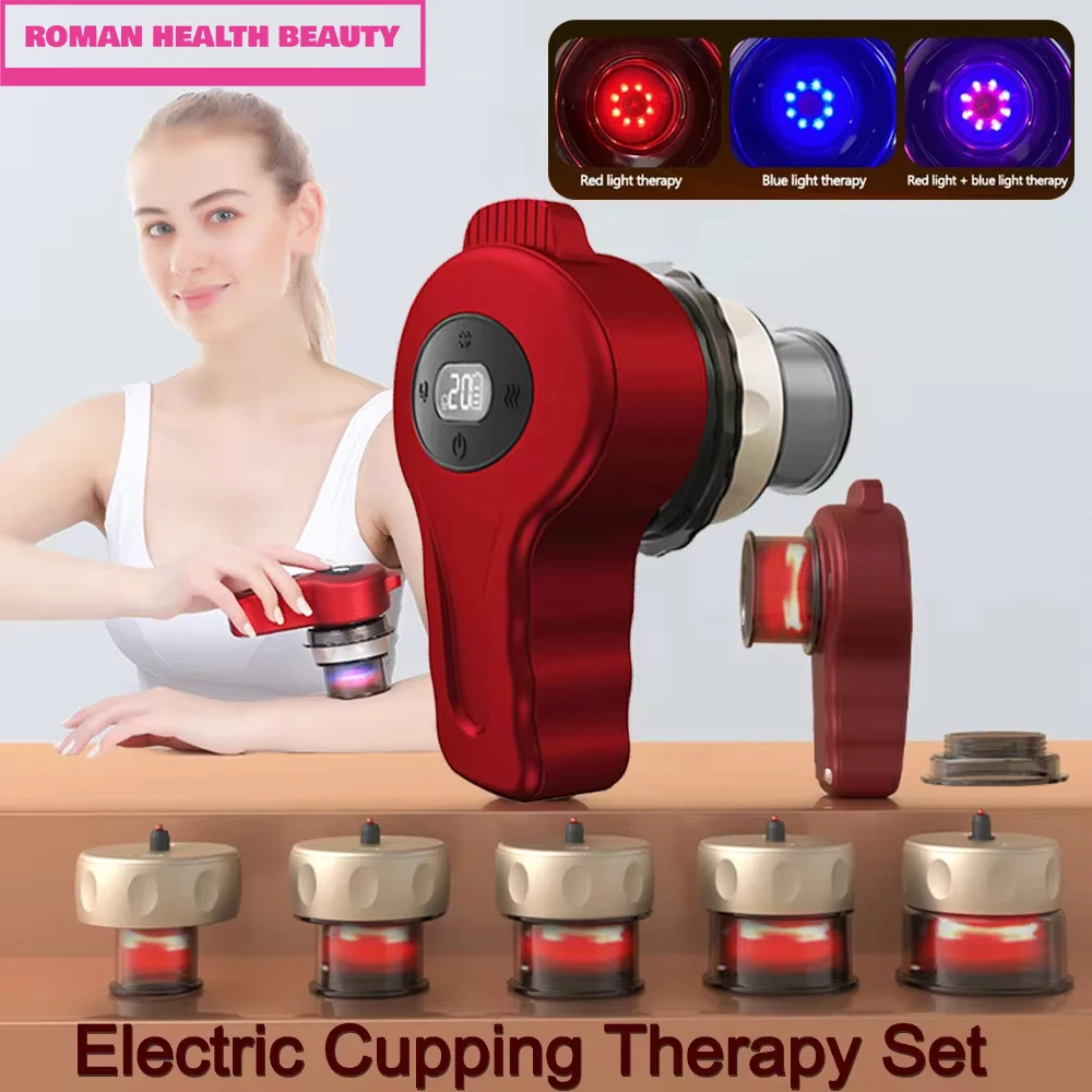 

5 Cup Electric Cupping Therapy Set Separable Gua Sha Vacuum Suction Cups Anti Cellulite Magnet Scraping Fat Burner Body Massager