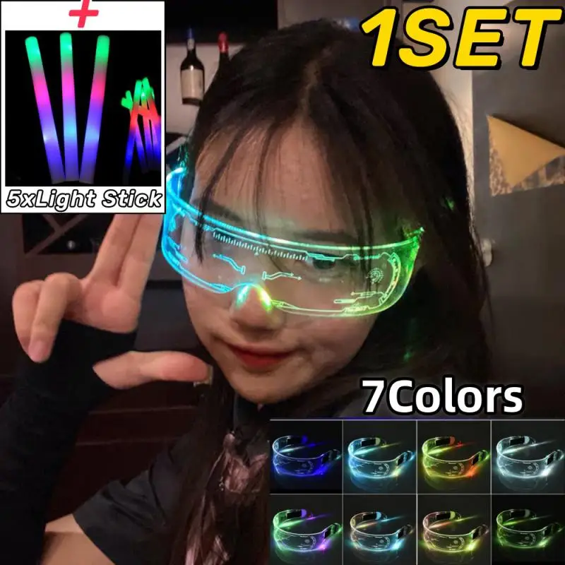 LED Neon Luminous Glasses Light Up Rave Costume Party Decor DJ Club Eyeglasses Performance Props Change Color Ball Eyeglasses