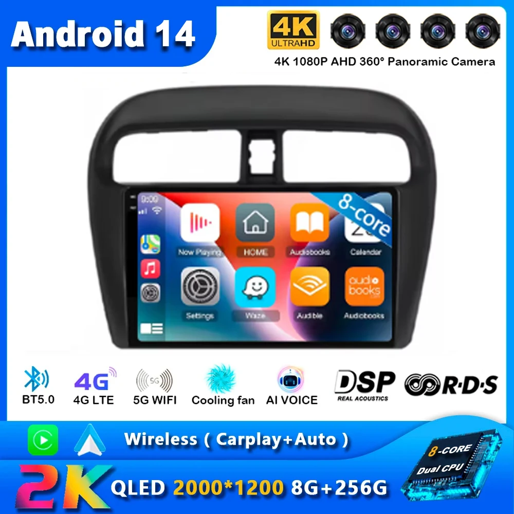 Android 14 Car Radio For Mitsubishi Mirage Attrage 2012-2019 Space Star 2014 GPS Navigation Carplay Multimedia Player 2 din