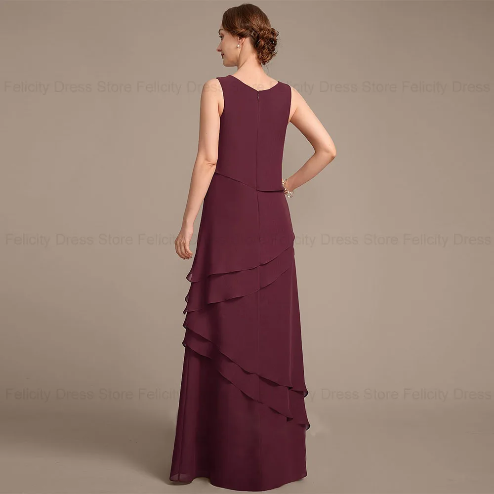 FELICITY Two Piece Simple Chiffon Mother of the Bride/Groom Dresses 2024 Sheath Scoop Wedding Guest Dresses Formal Occasion Gown