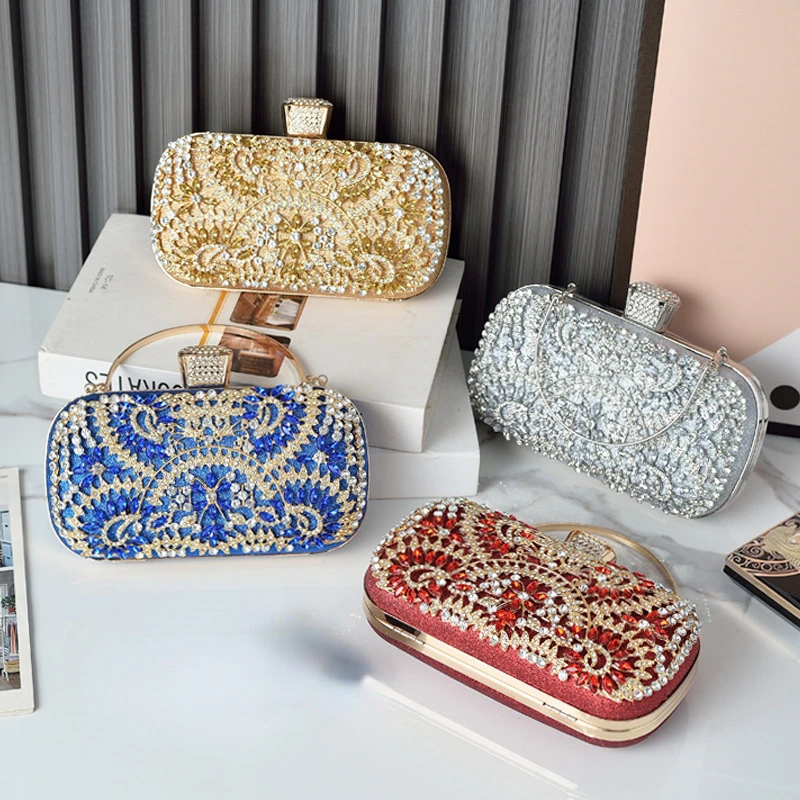 Rhinestone Evening Bags for Women 2022 Fashion New Luxury Handbags Silver Chian Shoulder Crossbody Party Wedding Clutcb Purse