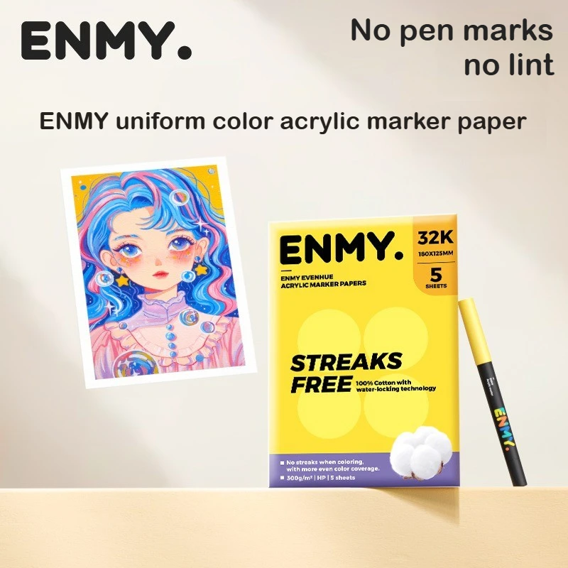 ENMY 300g/㎡ Acrylic Marker Paper Cotton Fiber Watercolor Paper No Bleed Art Paper for Drawing Notebooks Office School Supplies