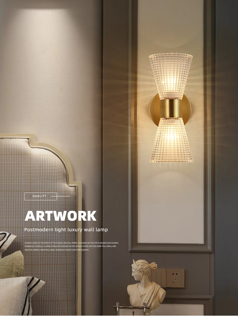 Messing Wandleuchte Kreative Luxus Wohnzimmer Hintergrund Dekor Wandleuchte Schlafzimmer Nachttisch LED Home Dekorative nordische Glaslampe – Detail 3