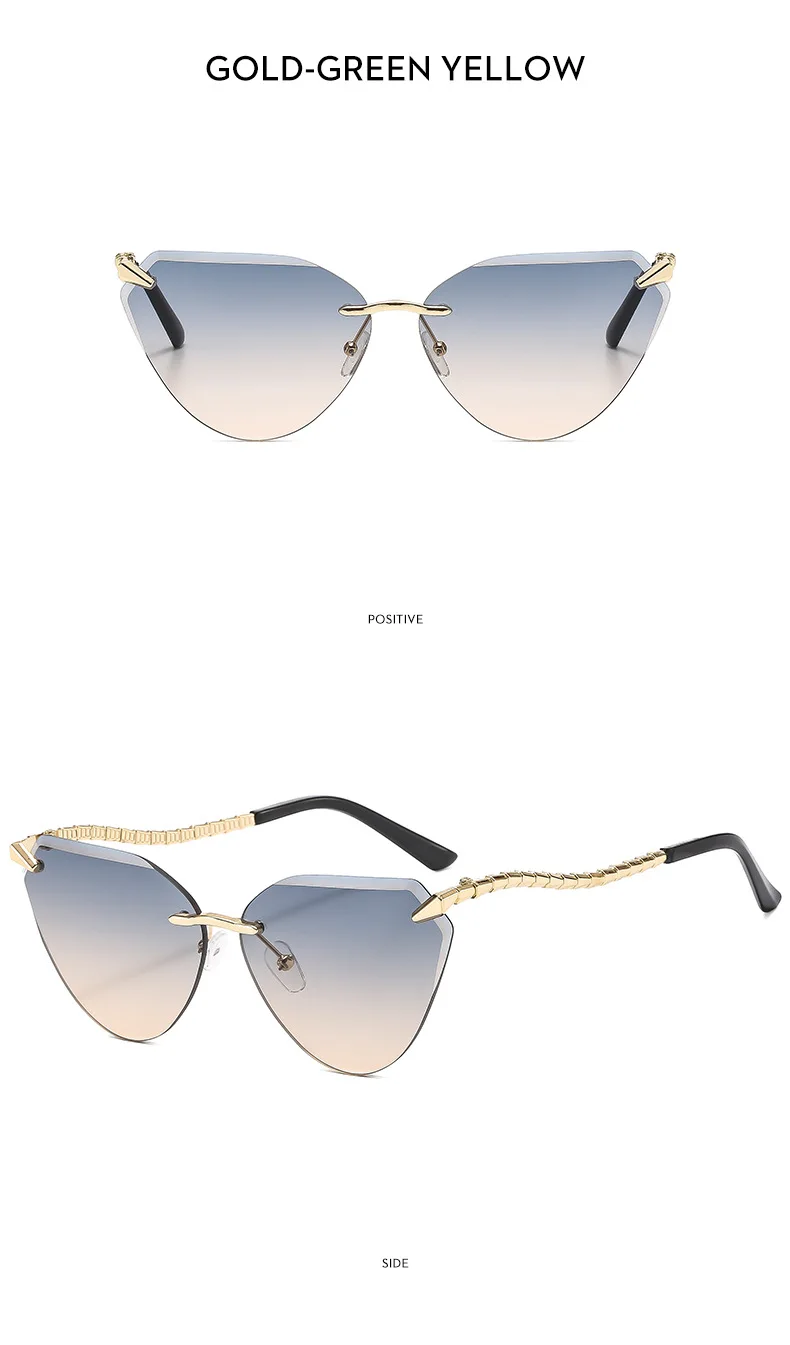 Katzenaugen Randlose Sonnenbrille Damen 2026 Luxusmarke Designer Trendige Metall Rahmenlose Sonnenbrillen für Damen Vintage Eyewear UV400 – Detail 18