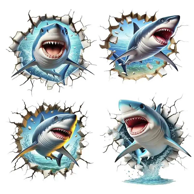 Shark Wall Sticker Bathroom Toilet Decor Living Room Cabinet Refrigerator Home Decoration Waterproof  Decals Stickers S582