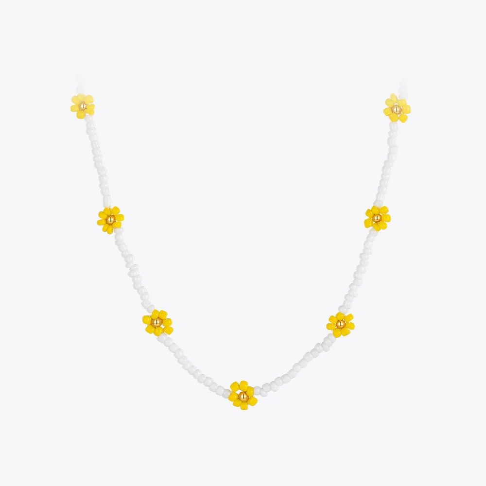 

ENFASHION Little Yellow Flowers Necklace For Women Beaded Necklaces Gold Color Fashion Jewelry Halloween Colar Feminino P3267