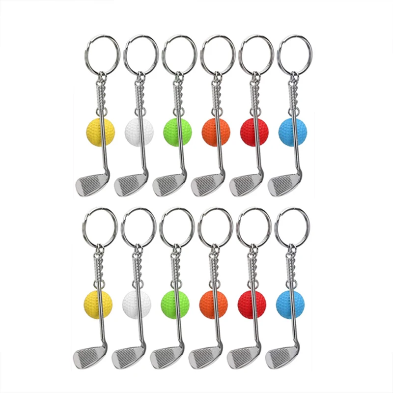 24Pcs Mini Golf Racket Ball Pendant Keychain Key Ring Creative Metal Key Clasps Split Keyring Sports Clubs Automobile Key Gift