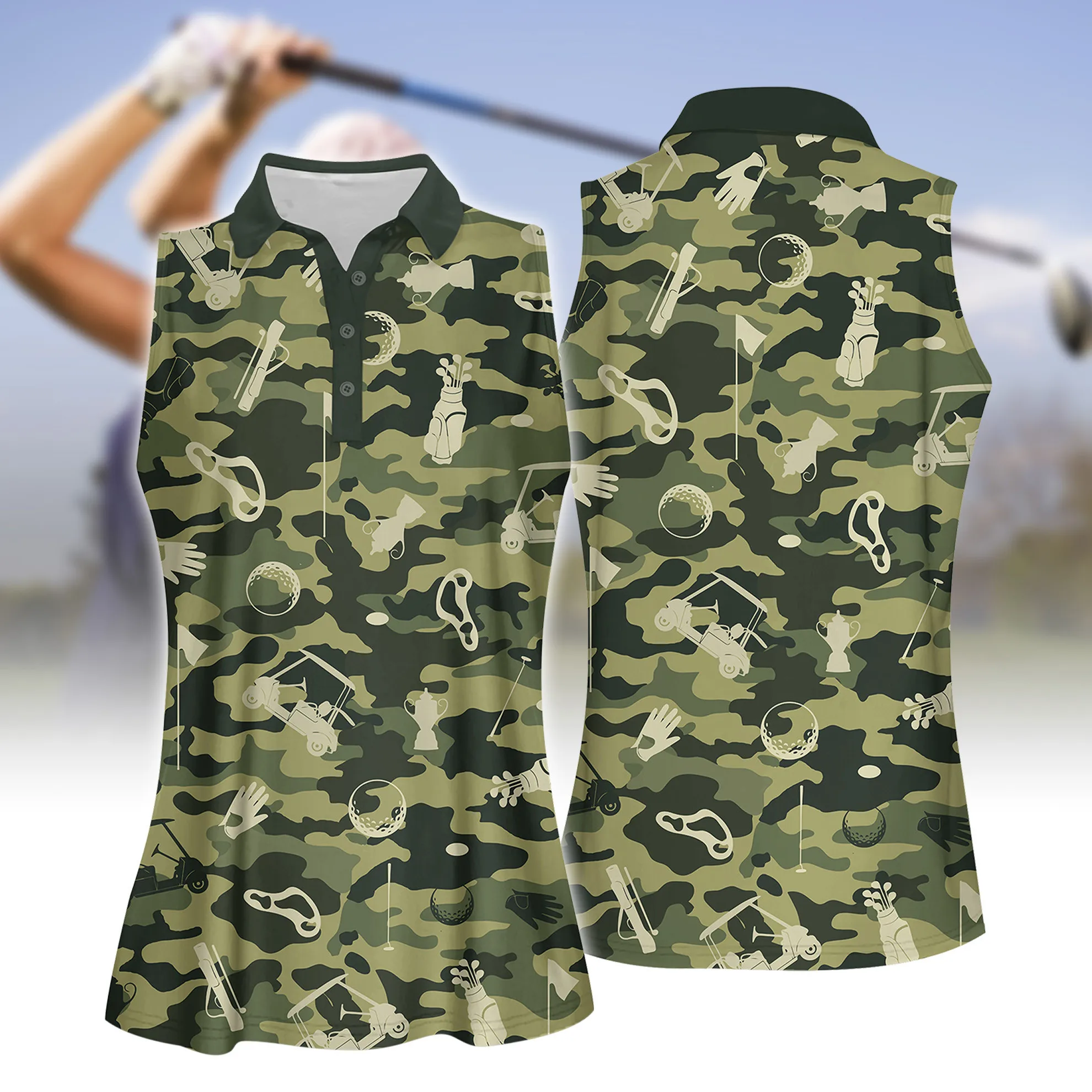 Jumeast Women Sleeveless Golf Polo Shirts 3D Printed Swing Camouflage Cartoon Sportswear Tee Workout Light Academia Y2K Clothing